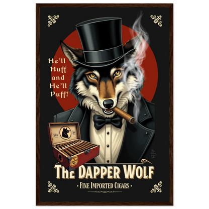 Smoking Wolf Speakeasy Cigar Art Print 40x60 cm 16x24″ Premium Matte Framed Poster Dark Brown Wood Frame