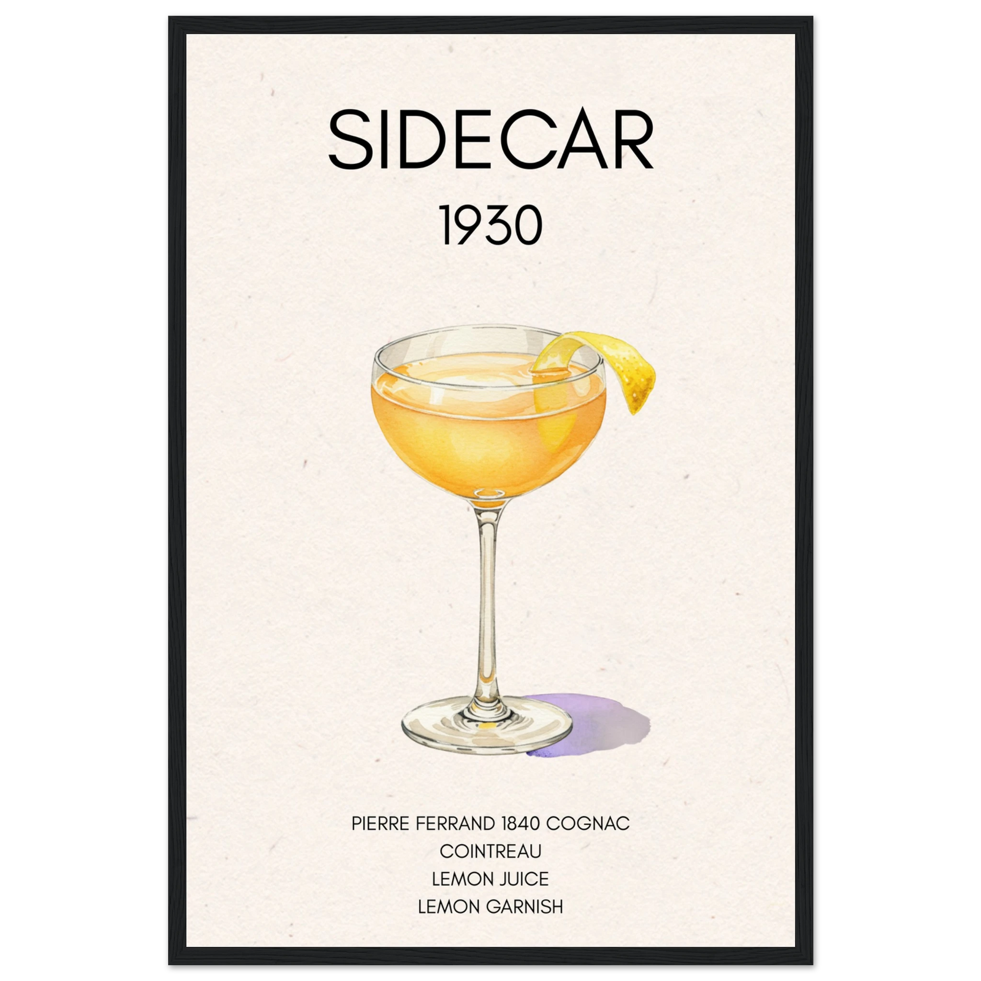Classic Sidecar Cocktail Bar Art Print Black Wood Frame 40x60 cm 16x24″ Premium Matte Paper Wooden Framed Poster