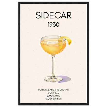 Classic Sidecar Cocktail Bar Art Print Black Wood Frame 40x60 cm 16x24″ Premium Matte Paper Wooden Framed Poster