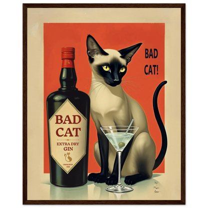 Siamese Cat Gin Martini Cocktail Art Print 27x35 cm 11x14″ Gallery Wrapped Canvas No Frame