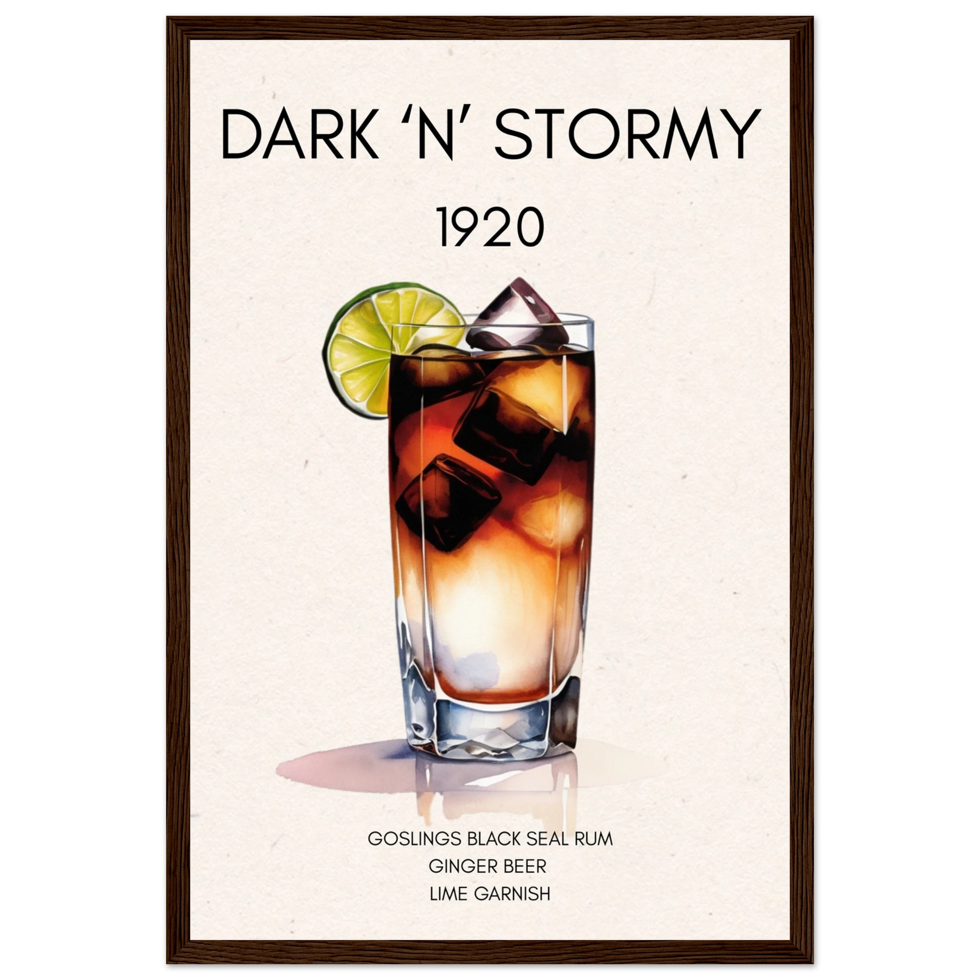 Dark n Stormy Cocktail Drink Bar Art Print Dark Brown Wood Frame 30x45 cm 12x18″ Classic Matte Paper Wooden Framed Poster