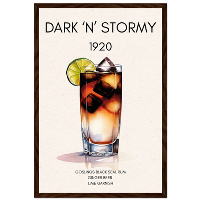 Dark n Stormy Cocktail Drink Bar Art Print Dark Brown Wood Frame 30x45 cm 12x18″ Classic Matte Paper Wooden Framed Poster