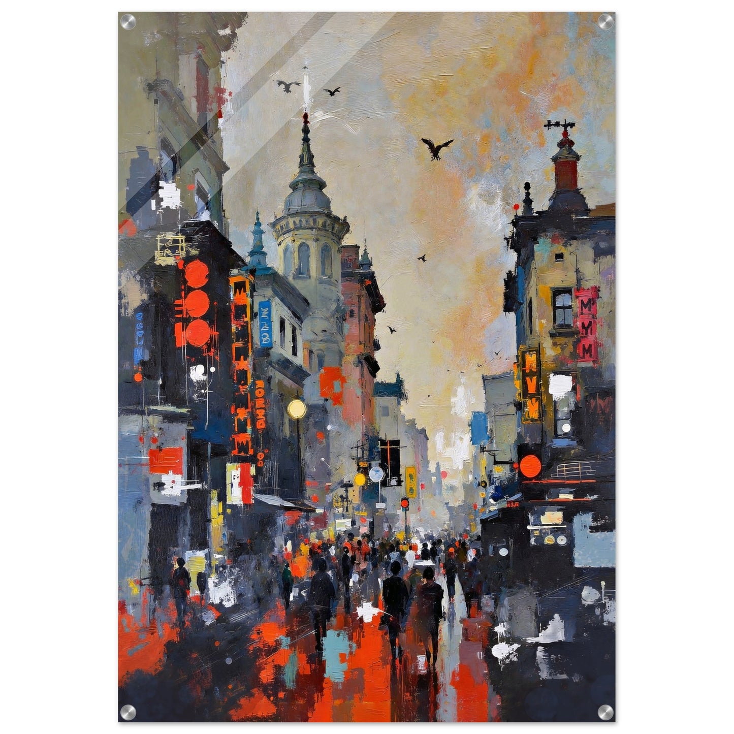 Gothic City Street Art Print - European Cityscape 70x100 cm 28x40″ Sleek Acrylic Print
