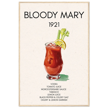 Bloody Mary Cocktail Bar Art Print Light Wood Frame 60x90 cm 24x36″ Classic Matte Paper Wooden Framed Poster