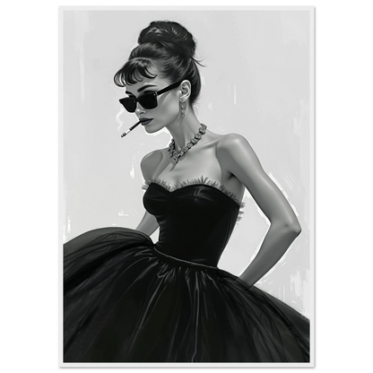 Audrey Hepburn Smoking Fashion Art Print White Wood Frame 70x100 cm 28x40″ Premium Matte Paper Wooden Framed Poster