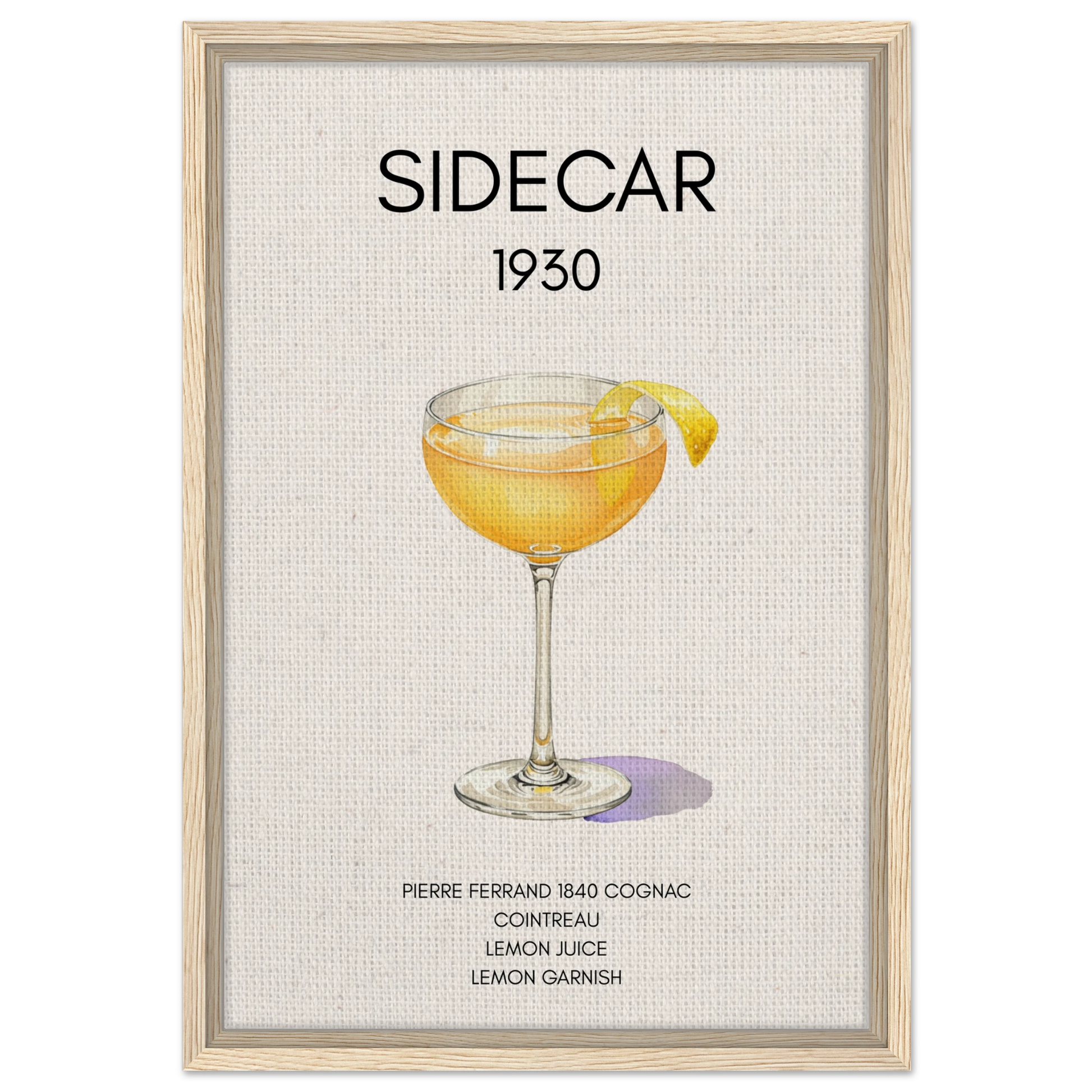 Classic Sidecar Cocktail Bar Art Print Light Wood Frame 40x60 cm 16x24″ Framed Canvas