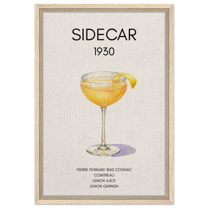 Classic Sidecar Cocktail Bar Art Print Light Wood Frame 40x60 cm 16x24″ Framed Canvas