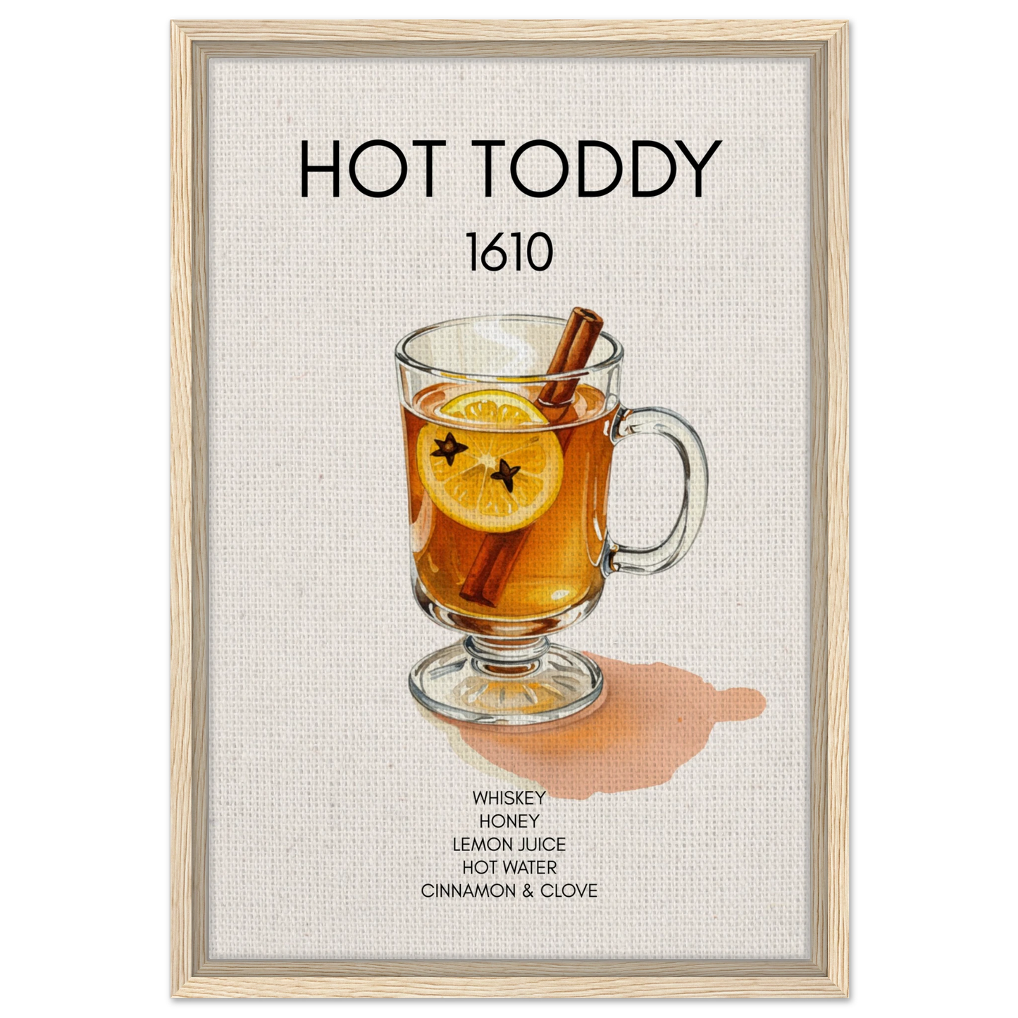 Hot Toddy Cocktail Bar Art Print Light Wood Frame 40x60 cm 16x24″ Framed Canvas
