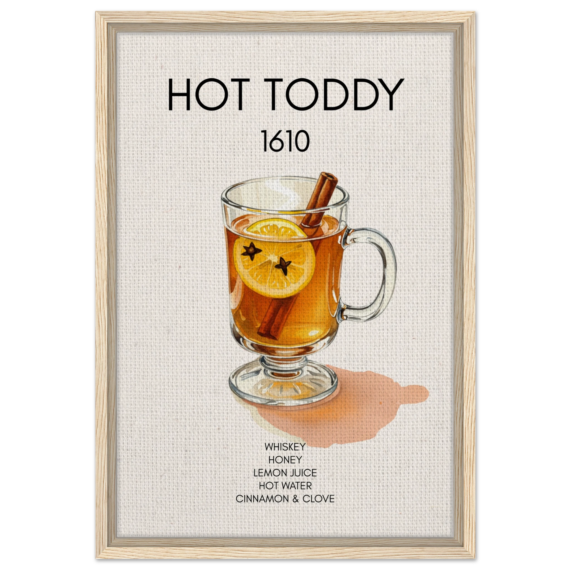 Hot Toddy Cocktail Bar Art Print Light Wood Frame 40x60 cm 16x24″ Framed Canvas