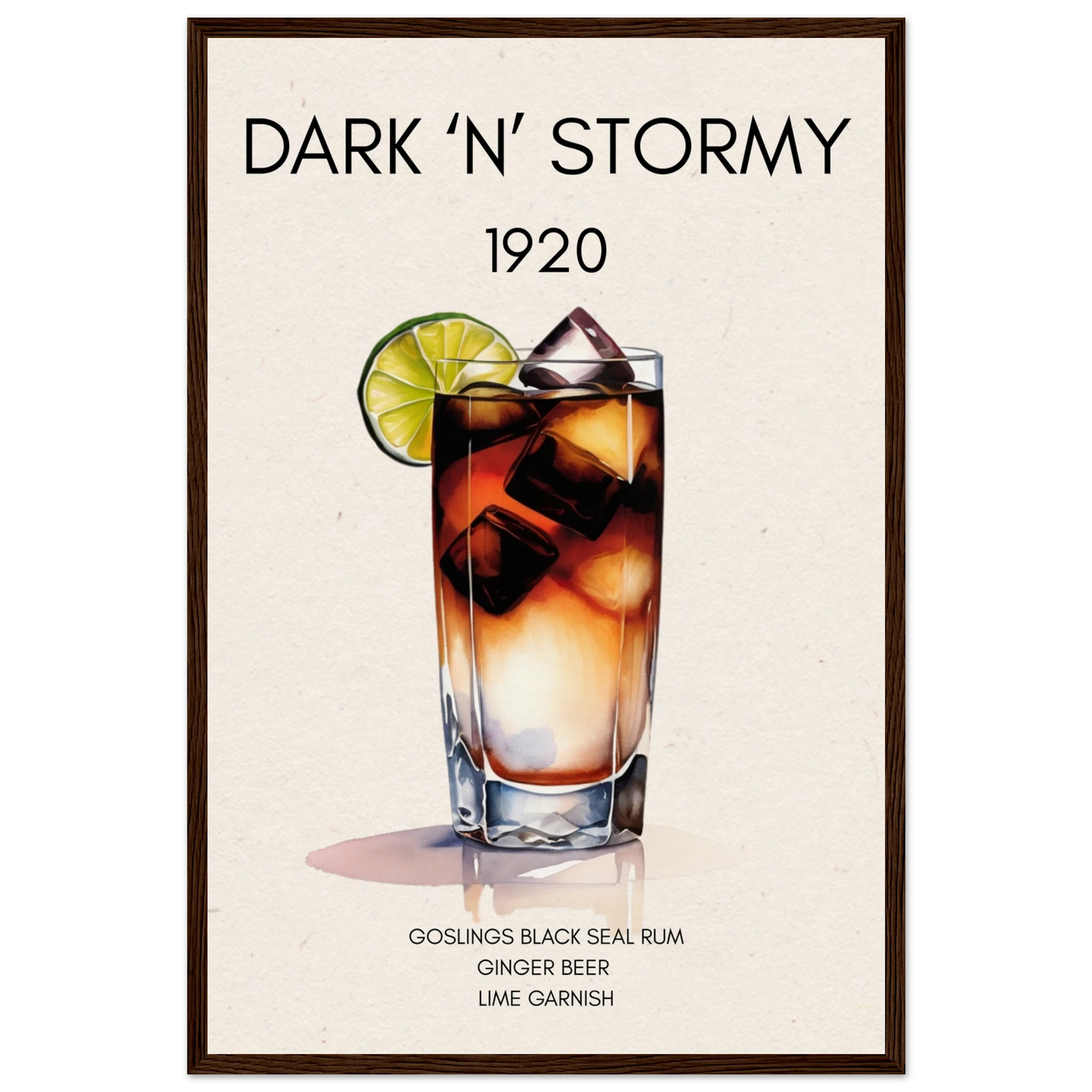 Dark n Stormy Cocktail Drink Bar Art Print Dark Brown Wood Frame 40x60 cm 16x24″ Museum-Quality Matte Paper Wooden Framed Poster