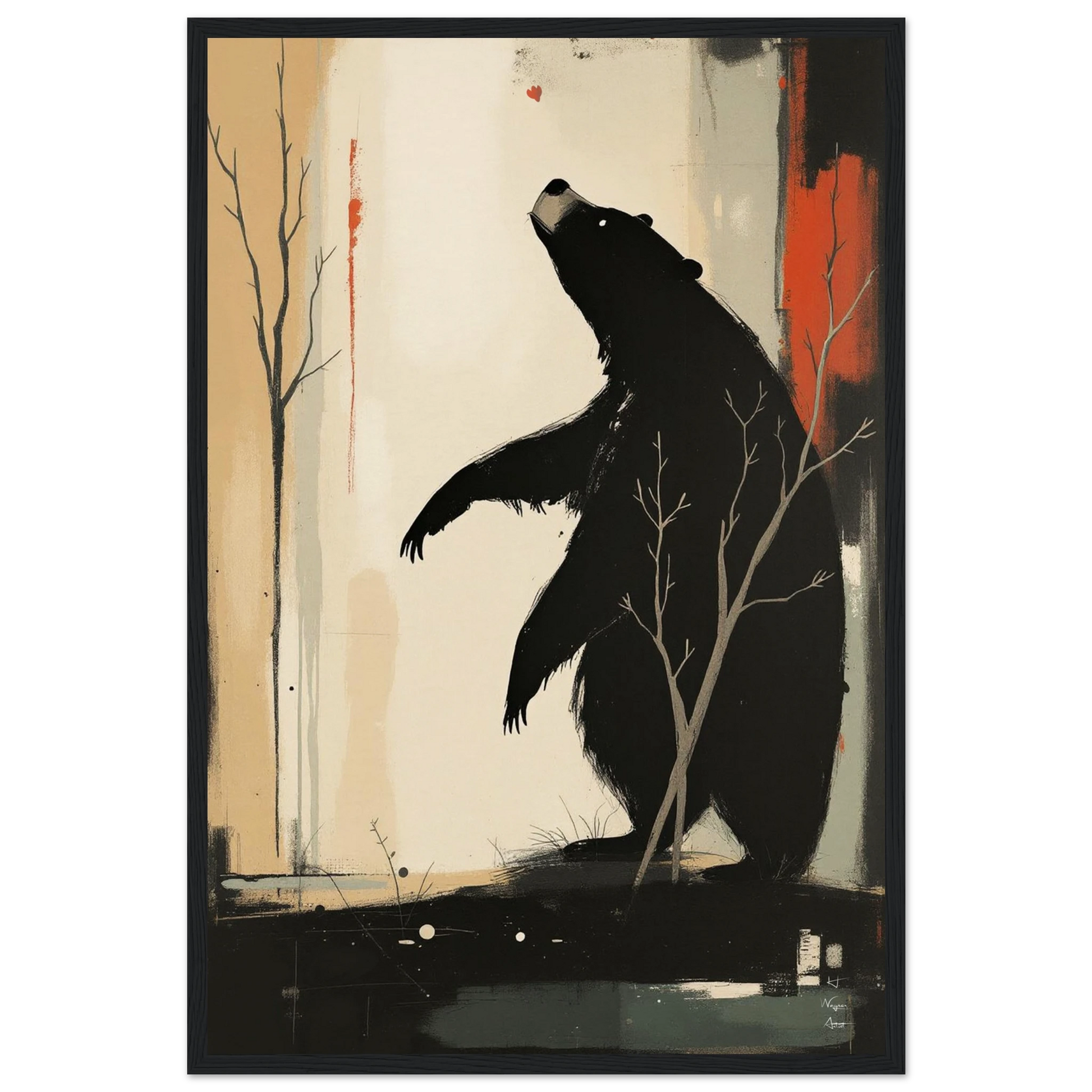 Abstract Bear Wildlife Art Print 40x60 cm 16x24″ Museum-Quality Matte Paper Wooden Framed Poster Black Wood Frame