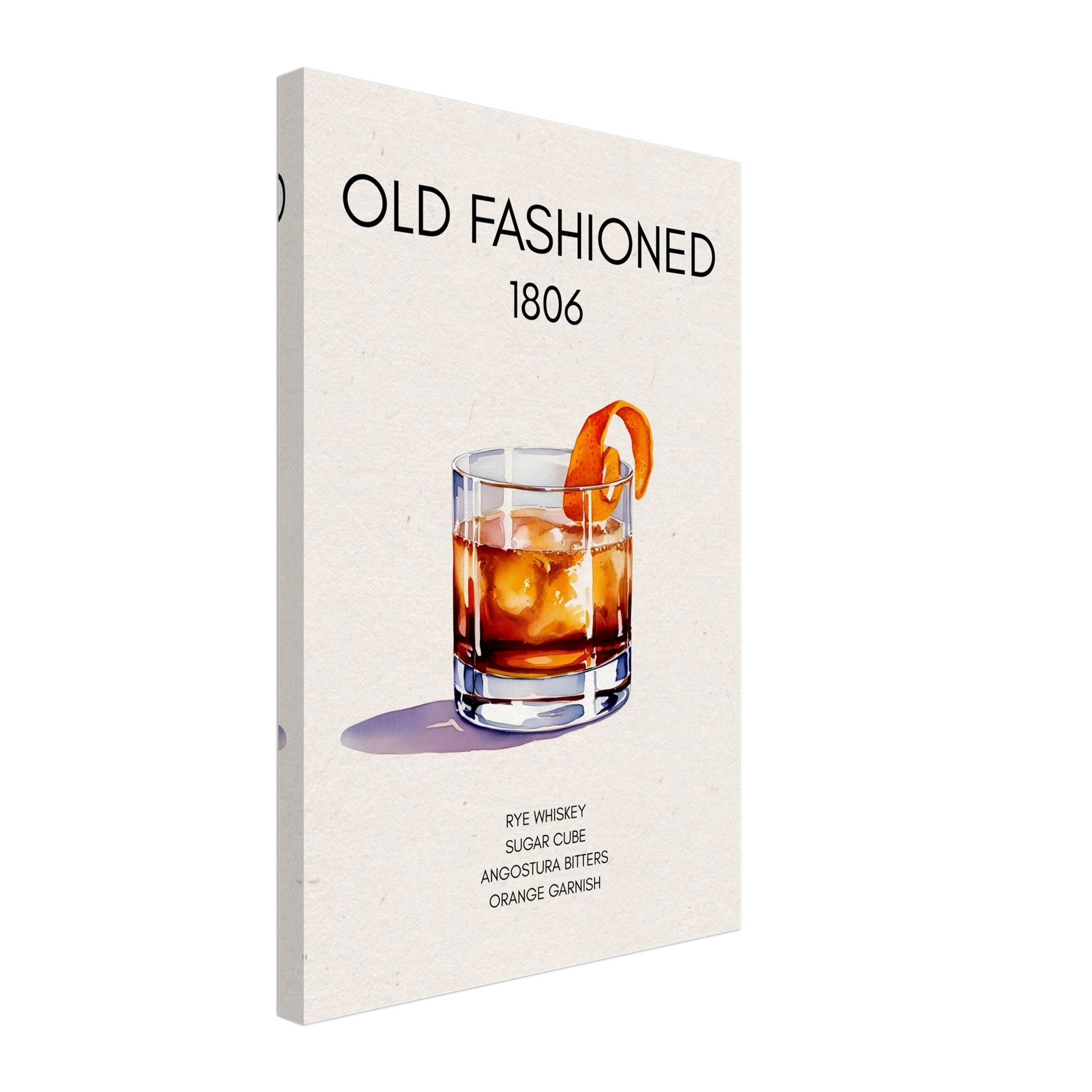 Classic Old Fashioned Cocktail Bar Art Print No Frame 40x60 cm 16x24″ Gallery Wrapped Canvas