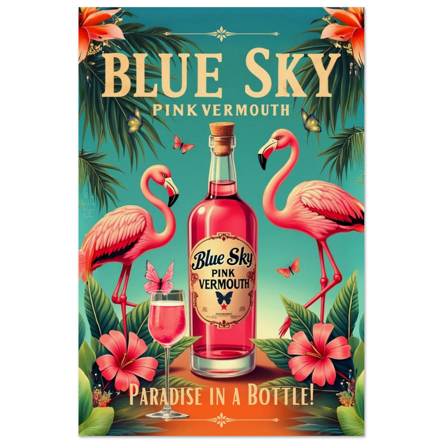 Vintage Pink Flamingo Tiki Bar Art Print 60x90 cm 24x36″ Museum-Quality Matte Paper Poster No Frame