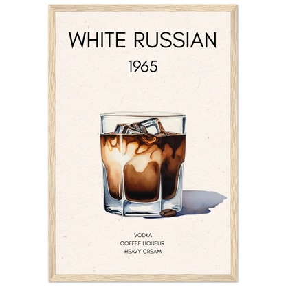 White Russian Cocktail Bar Art Print Light Wood Frame 30x45 cm 12x18″ Classic Matte Paper Wooden Framed Poster
