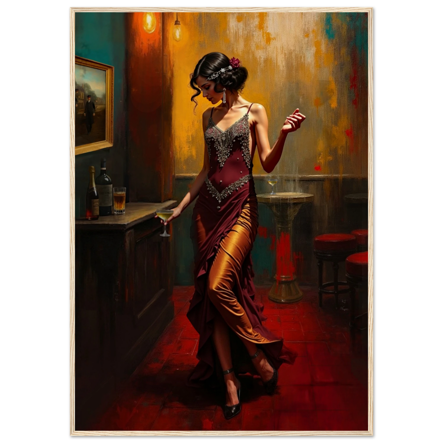 Speakeasy Flapper Art Prohibition Poster Print Light Wood Frame 70x100 cm 28x40″ Museum-Quality Matte Paper Wooden Framed Poster