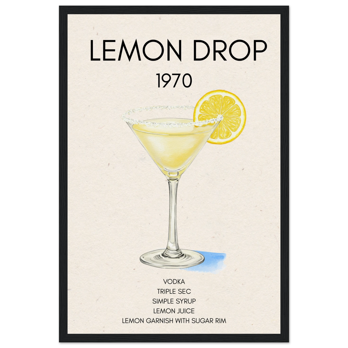 Lemon Drop Martini Cocktail Bar Poster Print Black Wood Frame 30x45 cm 12x18″ Museum-Quality Matte Paper Wooden Framed Poster