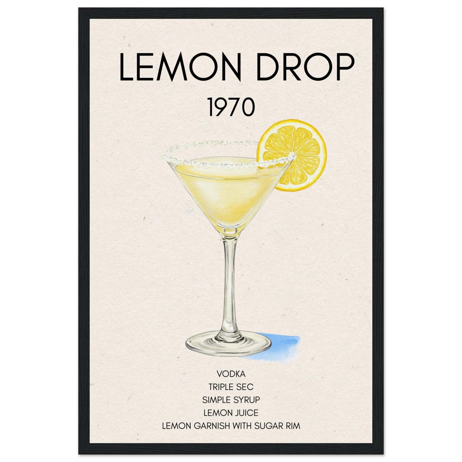 Lemon Drop Martini Cocktail Bar Art Print Black Wood Frame 30x45 cm 12x18″ Museum-Quality Matte Paper Wooden Framed Poster