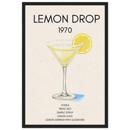 Lemon Drop Martini Cocktail Bar Art Print Black Wood Frame 30x45 cm 12x18″ Museum-Quality Matte Paper Wooden Framed Poster