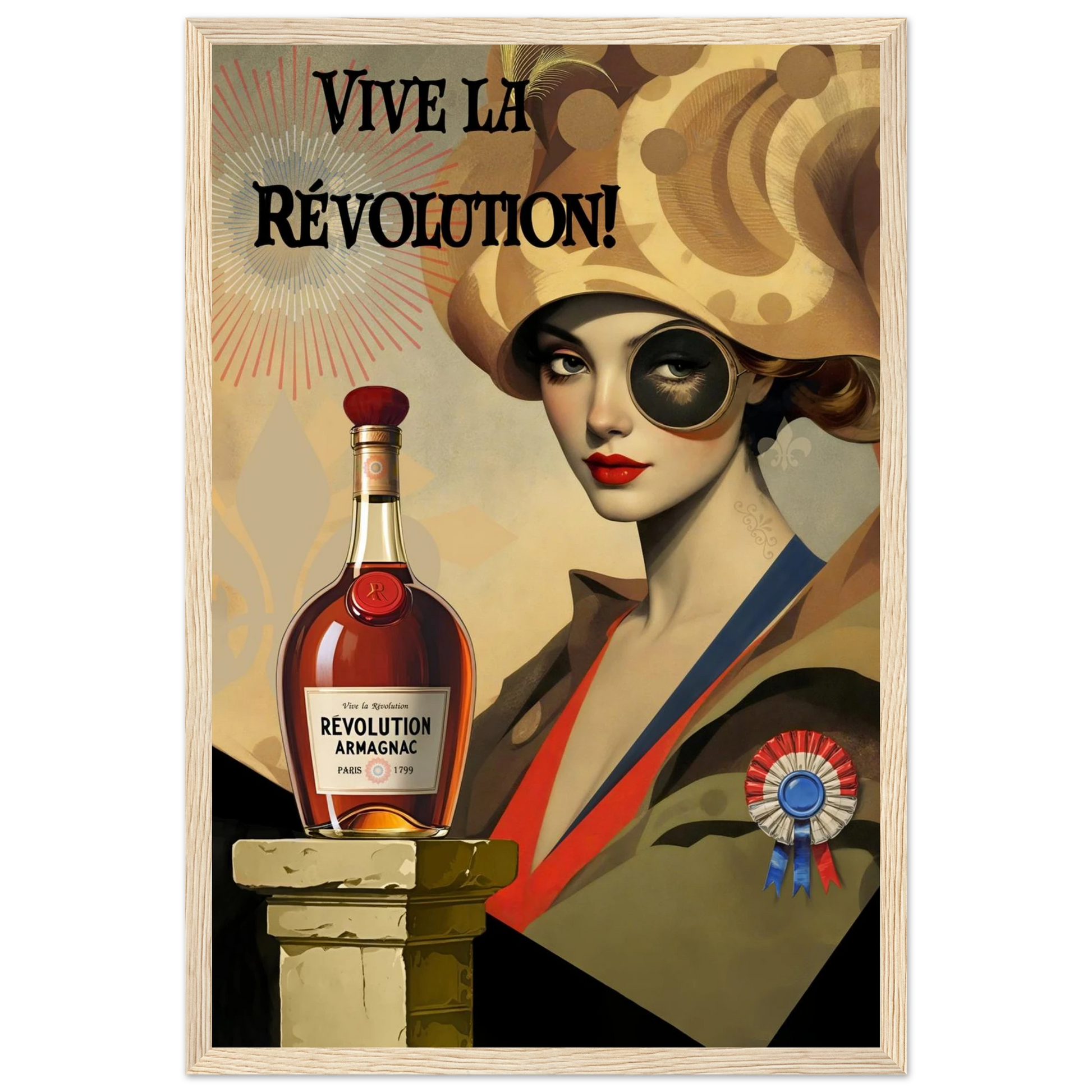 Vintage French Revolution Cognac Art Print Light Wood Frame 30x45 cm 12x18″ Classic Matte Paper Wooden Framed Poster