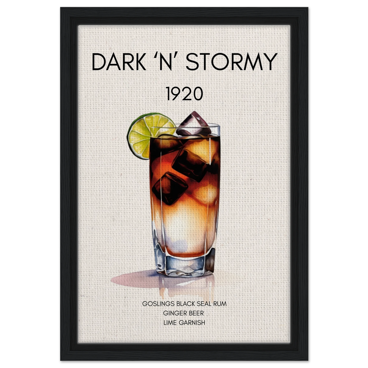 Dark n Stormy Cocktail Drink Bar Art Print Black Wood Frame 30x45 cm 12x18″ Framed Canvas
