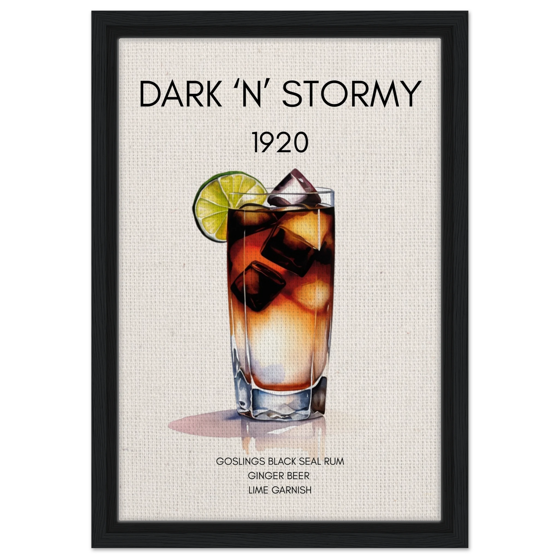 Dark n Stormy Cocktail Drink Bar Art Print Black Wood Frame 30x45 cm 12x18″ Framed Canvas