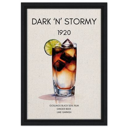 Dark n Stormy Cocktail Drink Bar Art Print Black Wood Frame 30x45 cm 12x18″ Framed Canvas
