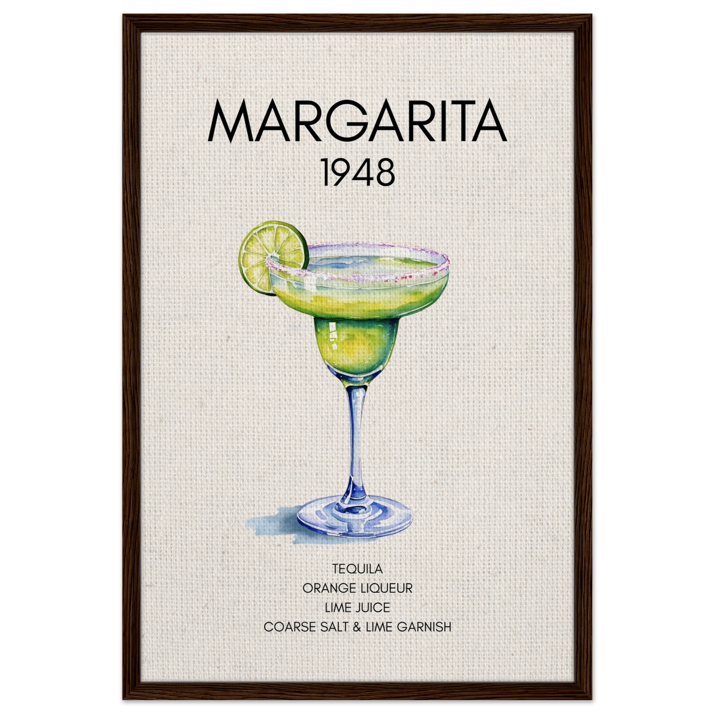 Margarita Cocktail Bar Poster Print Dark Brown Wood Frame 60x90 cm 24x36″ Framed Canvas