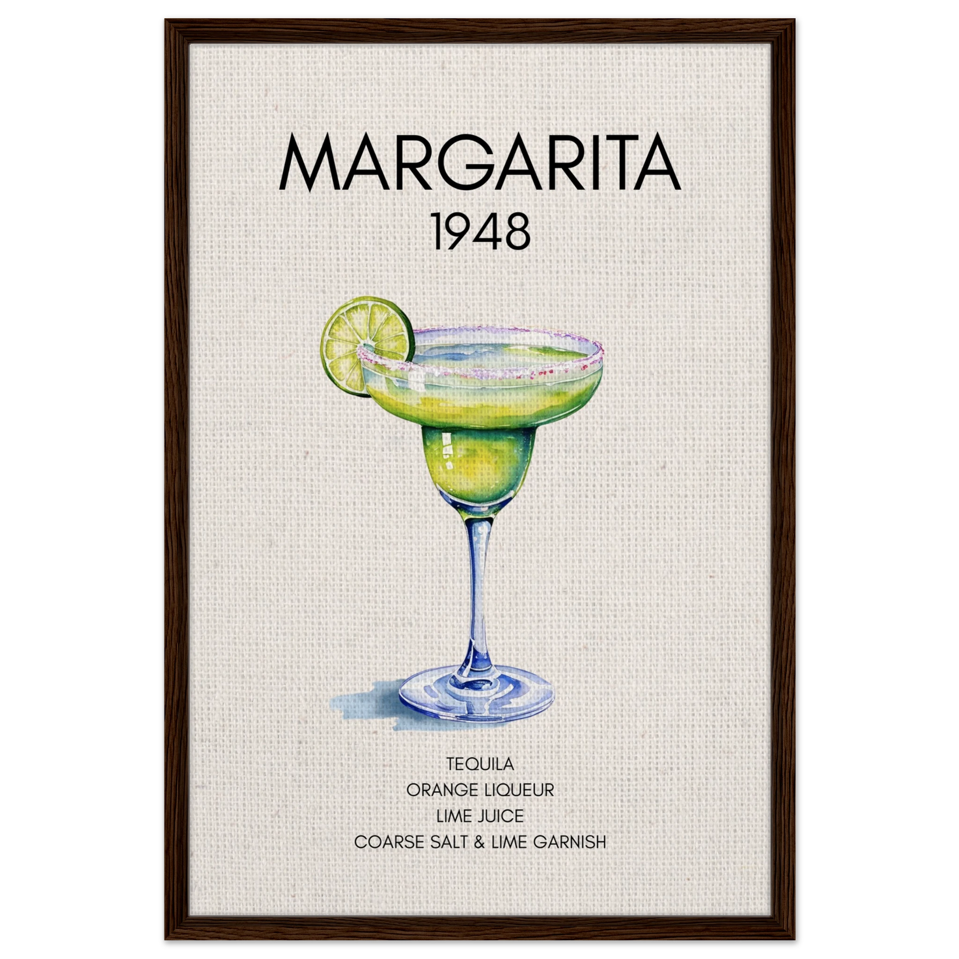 Margarita Cocktail Bar Art Print Dark Brown Wood Frame 60x90 cm 24x36″ Framed Canvas