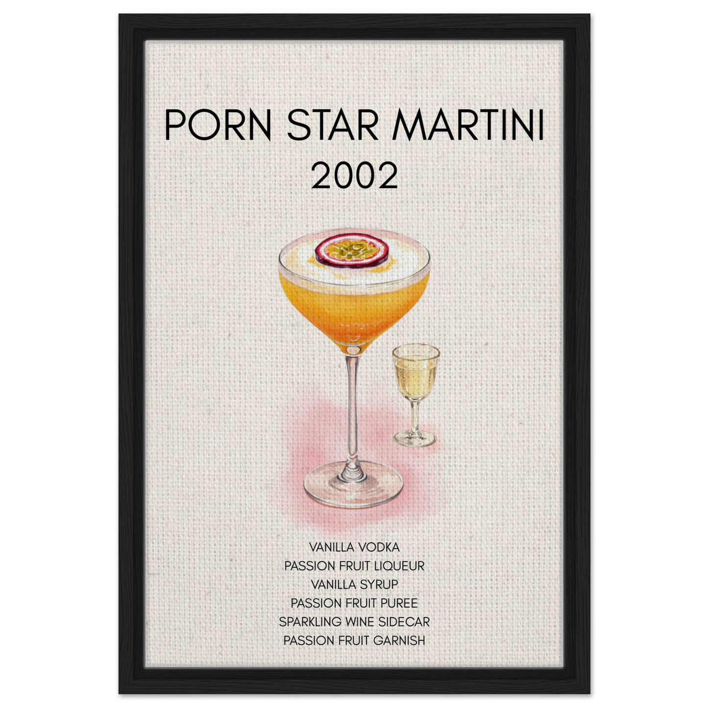 Porn Star Martini Cocktail Bar Poster Print Black Wood Frame 40x60 cm 16x24″ Framed Canvas