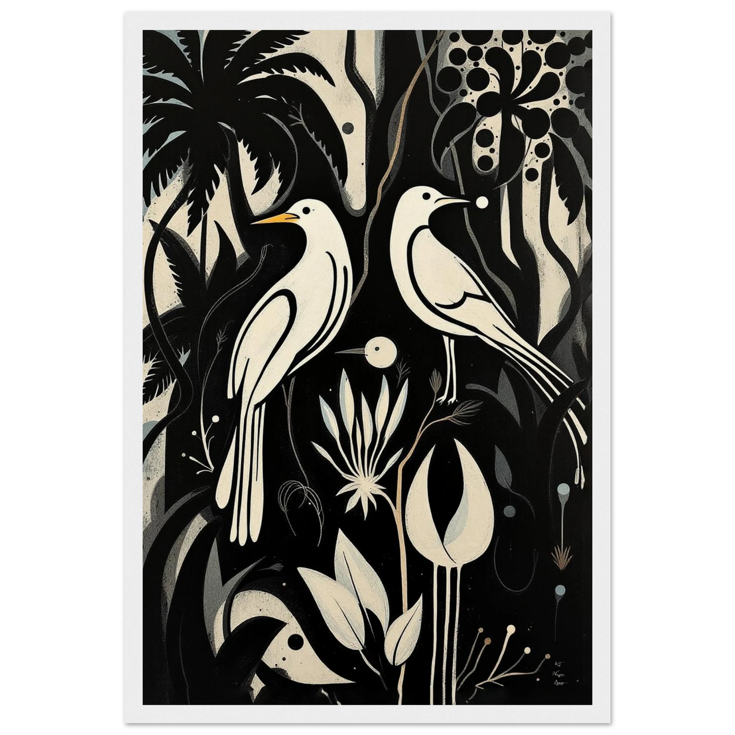 Black & White Minimalist Bird Art Print White Wood Frame 30x45 cm 12x18″ Museum-Quality Matte Paper Wooden Framed Poster