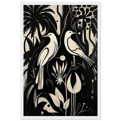 Black & White Minimalist Bird Art Print White Wood Frame 30x45 cm 12x18″ Museum-Quality Matte Paper Wooden Framed Poster