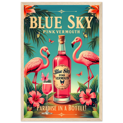 Vintage Pink Flamingo Tiki Bar Art Print 30x45 cm 12x18″ Classic Matte Paper Wooden Framed Poster Light Wood Frame