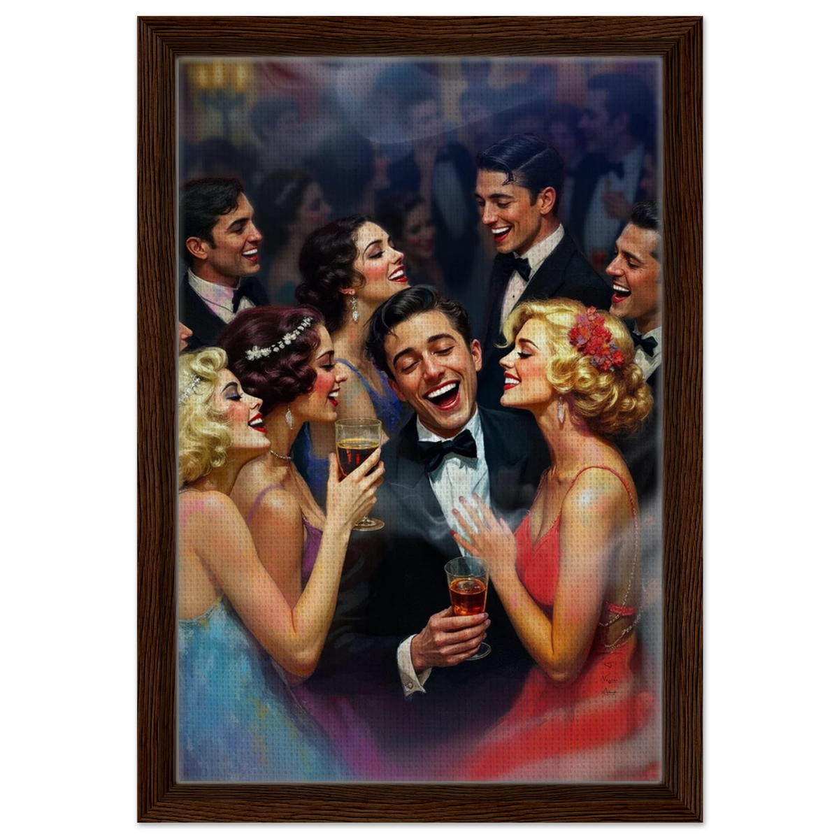 1920s Great Gatsby Speakeasy Party Art Print Dark Brown Wood Frame 30x45 cm 12x18″ Framed Canvas