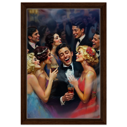 1920s Great Gatsby Speakeasy Party Art Print Dark Brown Wood Frame 30x45 cm 12x18″ Framed Canvas