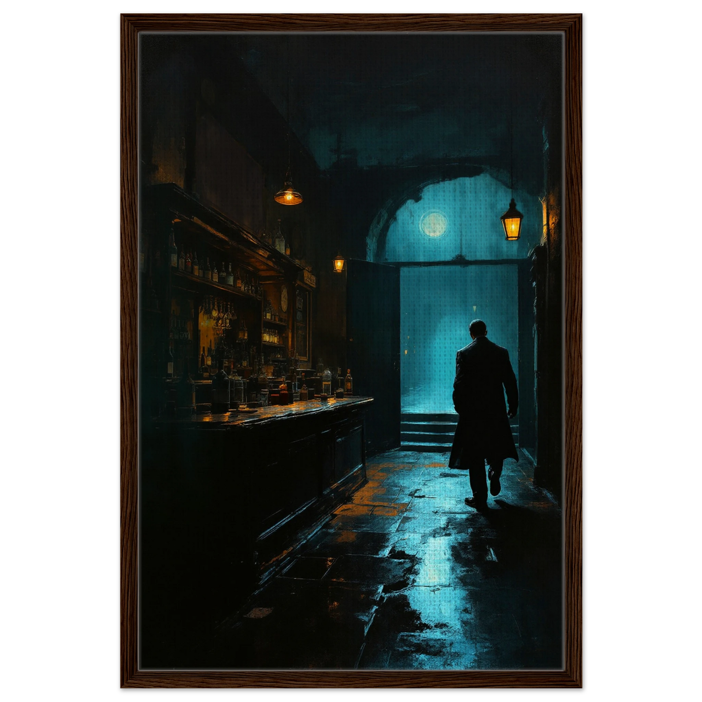 Speakeasy Prohibition Bootleg Bar Art Poster Print 60x90 cm 24x36″ Framed Canvas Dark Brown Wood Frame