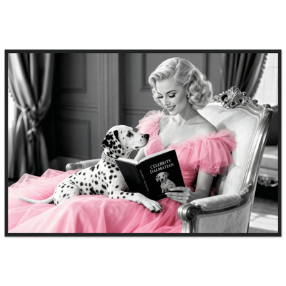 Hollywood Starlet Dalmatian Puppy Art Print 60x90 cm 24x36″ Premium Matte Framed Poster - Black Wood
