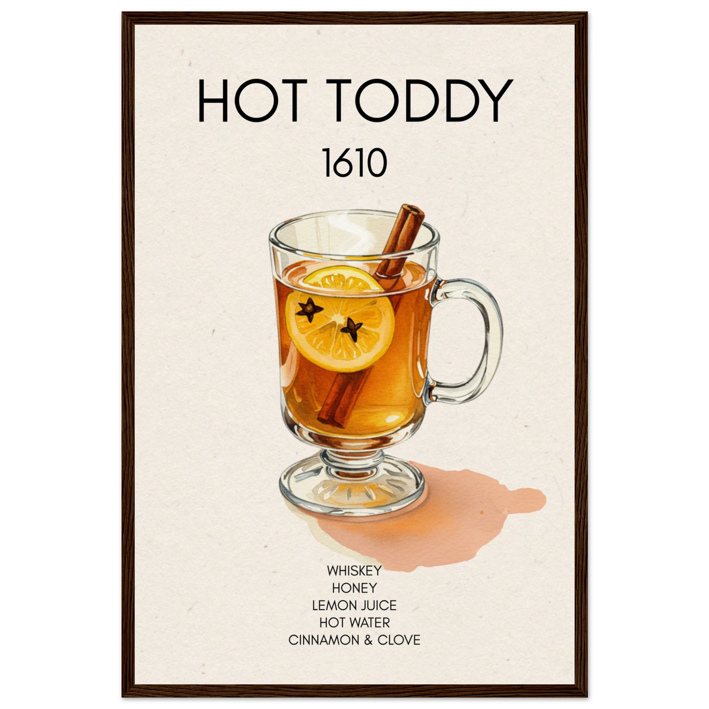 Hot Toddy Cocktail Bar Art Print Dark Brown Wood Frame 40x60 cm 16x24″ Museum-Quality Matte Paper Wooden Framed Poster