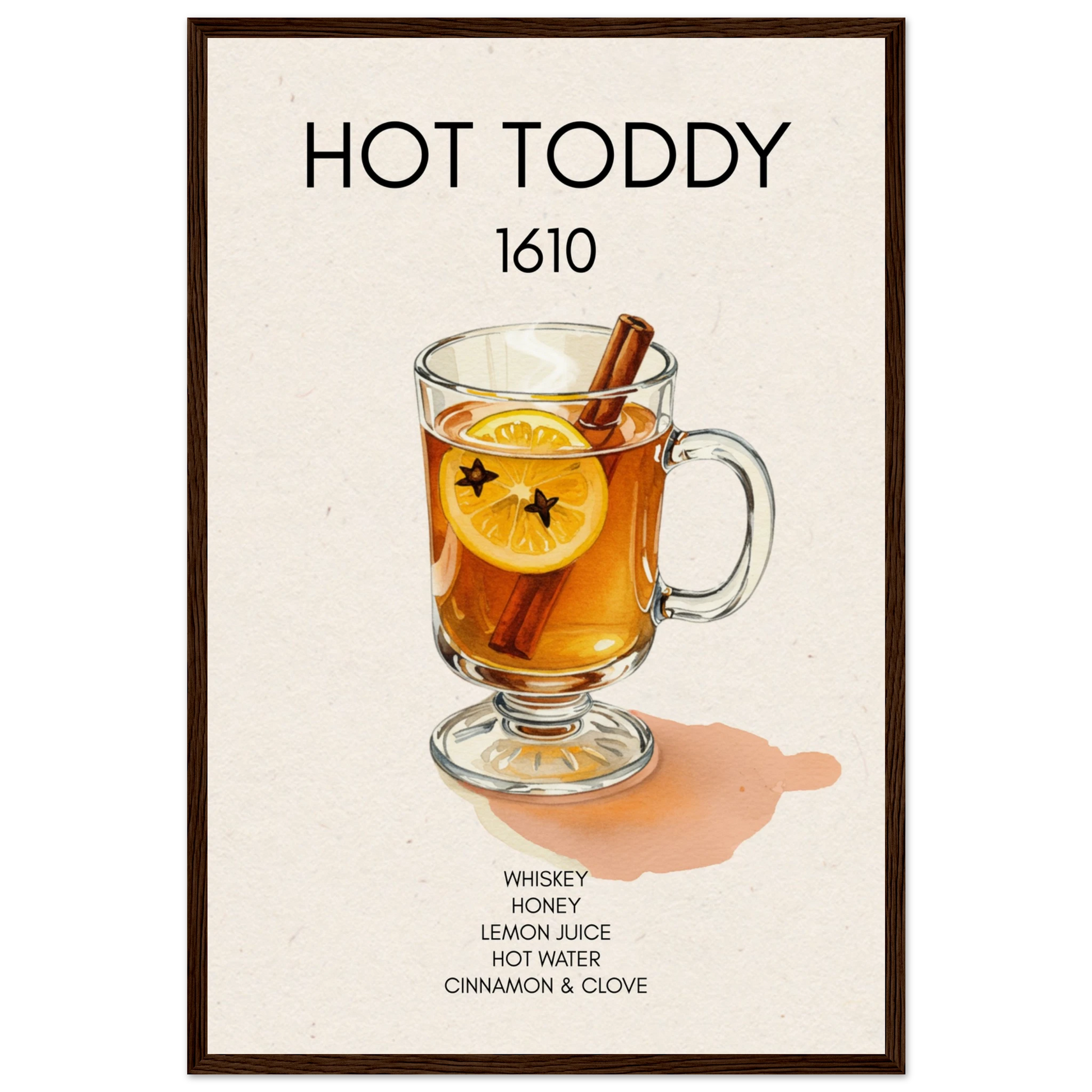 Hot Toddy Cocktail Bar Art Print Dark Brown Wood Frame 40x60 cm 16x24″ Museum-Quality Matte Paper Wooden Framed Poster