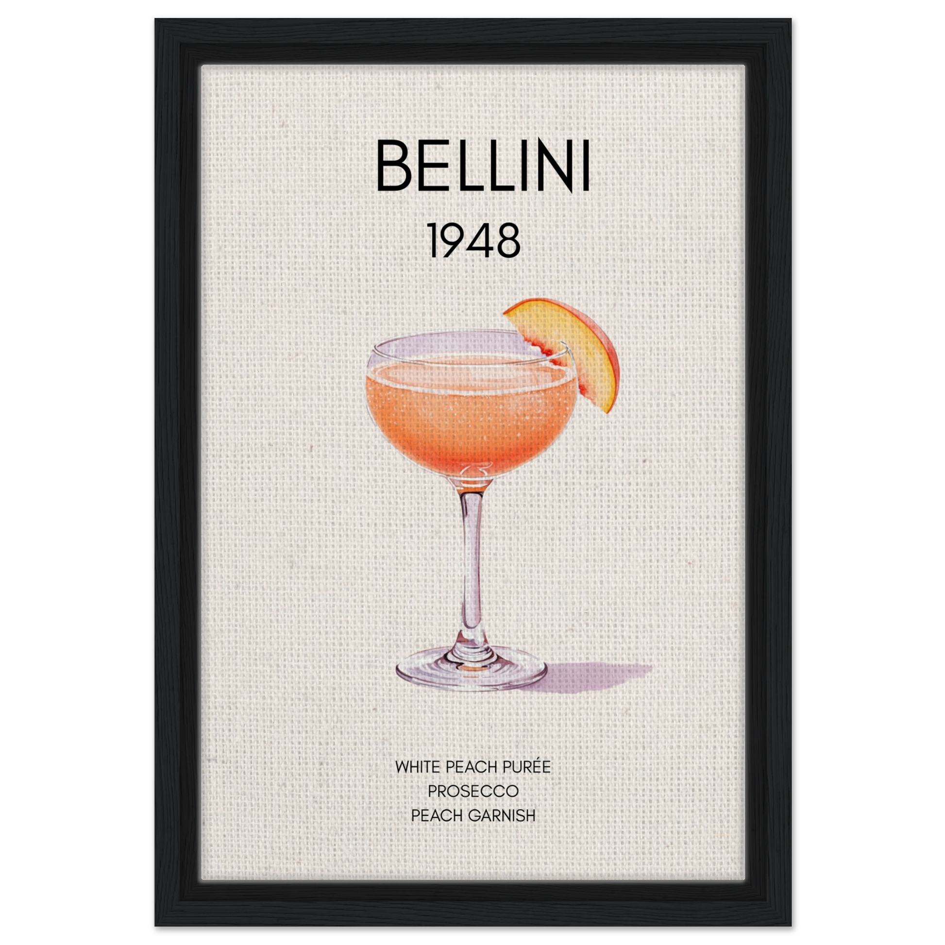 Italian Bellini Cocktail Bar Poster Print 30x45 cm 12x18″ Framed Canvas Black Wood Frame