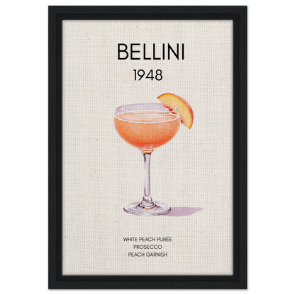 Italian Bellini Cocktail Bar Poster Print 30x45 cm 12x18″ Framed Canvas Black Wood Frame