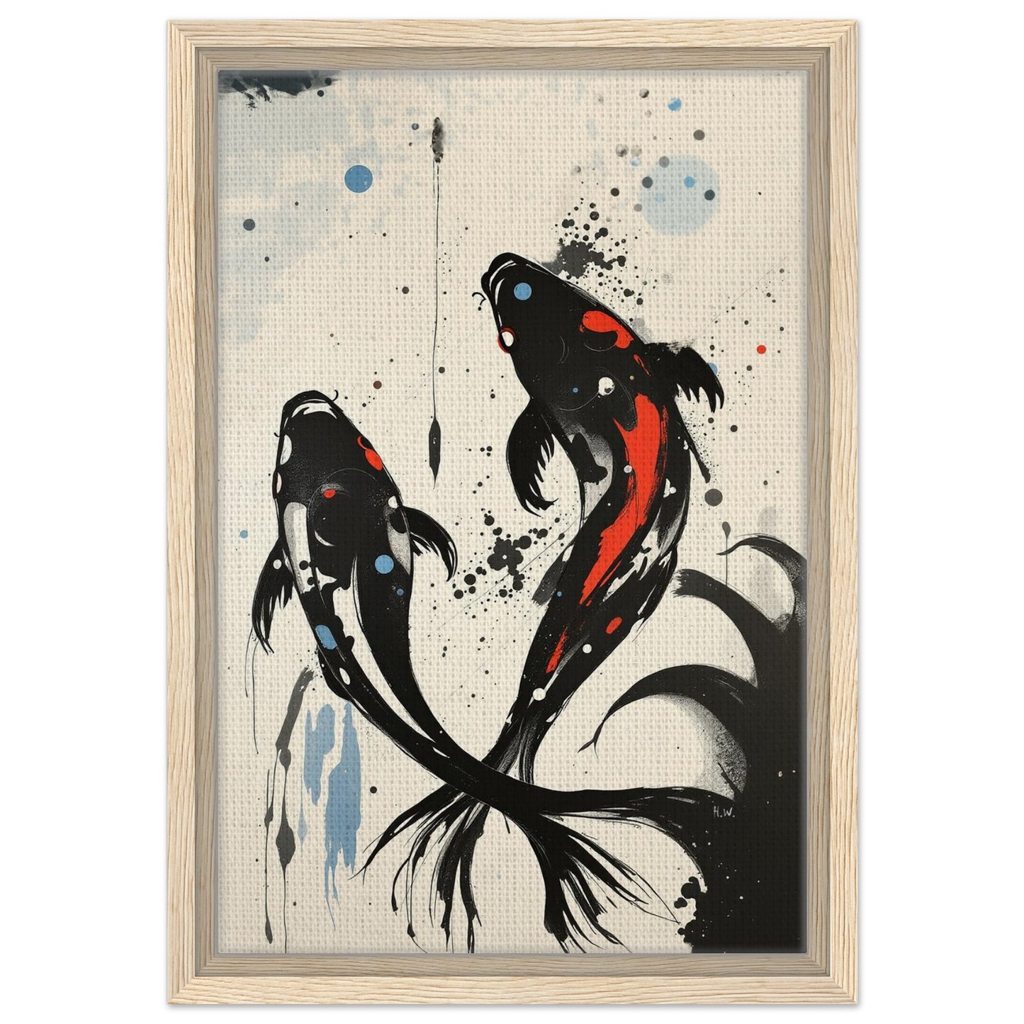 Modern Koi Fish Ocean Art Print 30x45 cm 12x18″ Framed Canvas Light Wood Frame