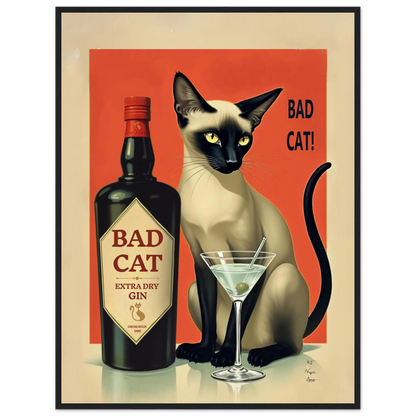 Siamese Cat Gin Martini Cocktail Art Print 60x80 cm 24x32″ Premium Matte Paper Wooden Framed Poster Black Wood Frame