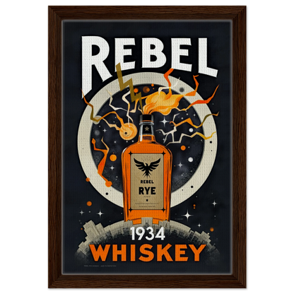 Rebel Whiskey Cocktail Bar Poster Print Dark wood frame 30x45 cm 12x18″ Framed Canvas