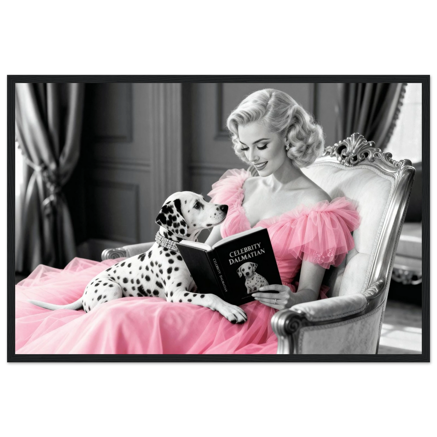 Hollywood Starlet Dalmatian Puppy Art Print 40x60 cm 16x24″ Premium Matte Framed Poster - Black Wood