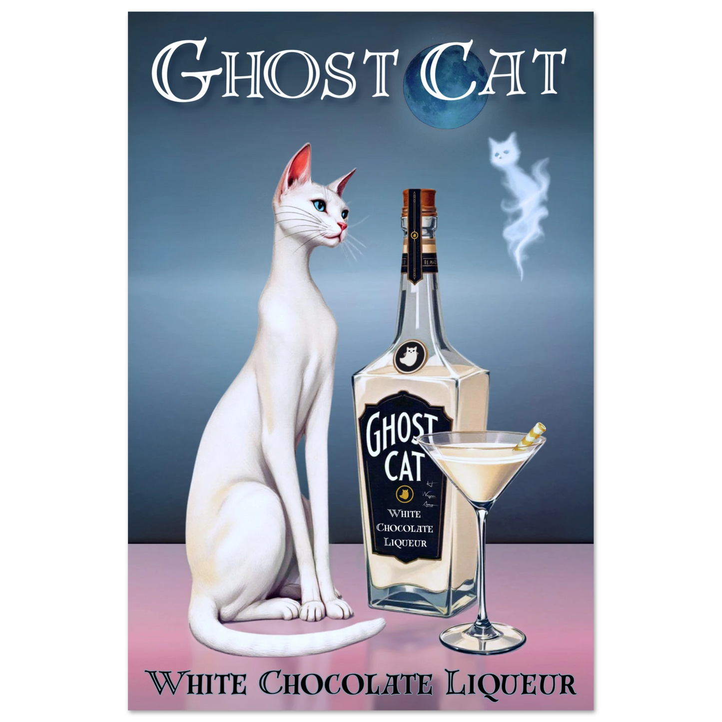White Cat Martini Cocktail Bar Art Print 40x60 cm 16x24″ Premium Matte Paper Poster No Frame