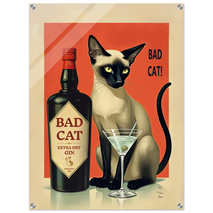 Siamese Cat Gin Martini Cocktail Art Print 60x80 cm 24x32″ Sleek Acrylic Print No Frame
