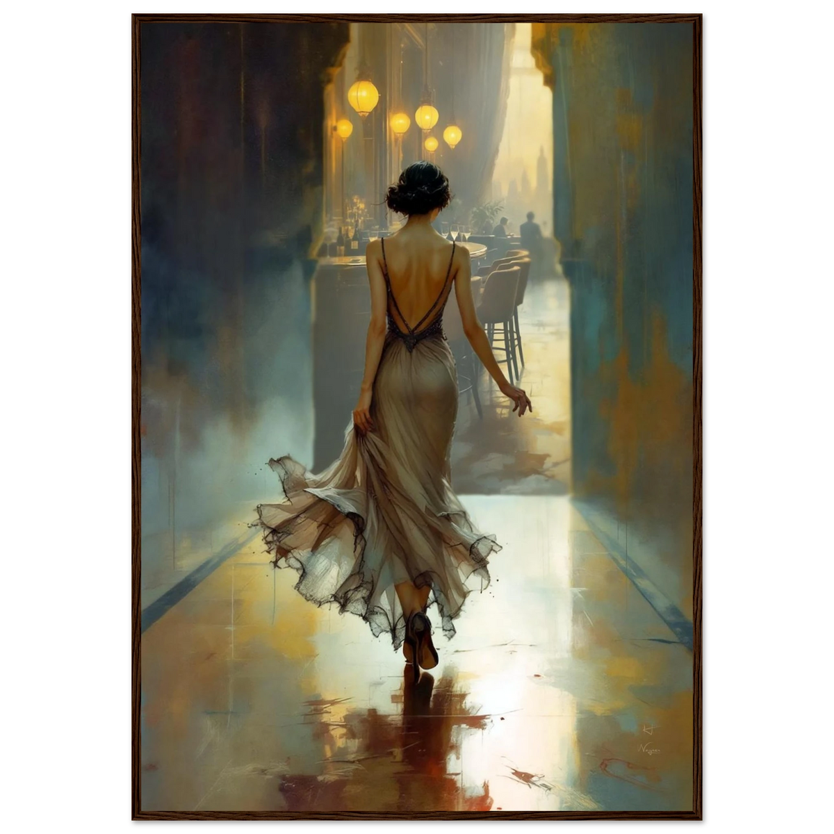 1920s Speakeasy Art Deco Flapper Print 70x100 cm 28x40″ Classic Matte Paper Wooden Framed Poster Dark Brown Wood Frame