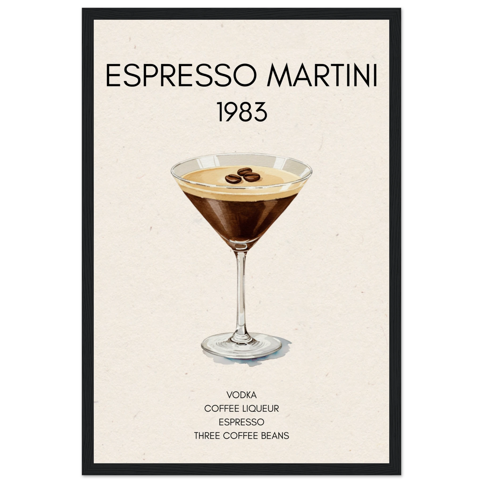 Espresso Martini Cocktail Bar Poster Print Black Wood Frame 30x45 cm 12x18″ Museum-Quality Matte Paper Wooden Framed Poster
