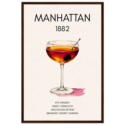 Classic Manhattan Cocktail Bar Art Print Dark Brown Wood Frame 40x60 cm 16x24″ Premium Matte Paper Wooden Framed Poster