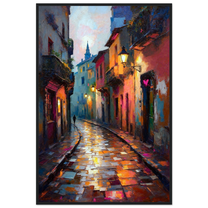 Old Europe Romantic Street Art Print 60x90 cm 24x36″ Classic Matte Framed Poster Black Wood